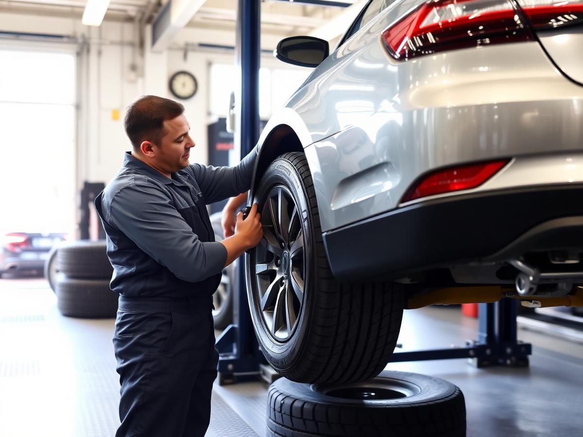 Technician installing tires
